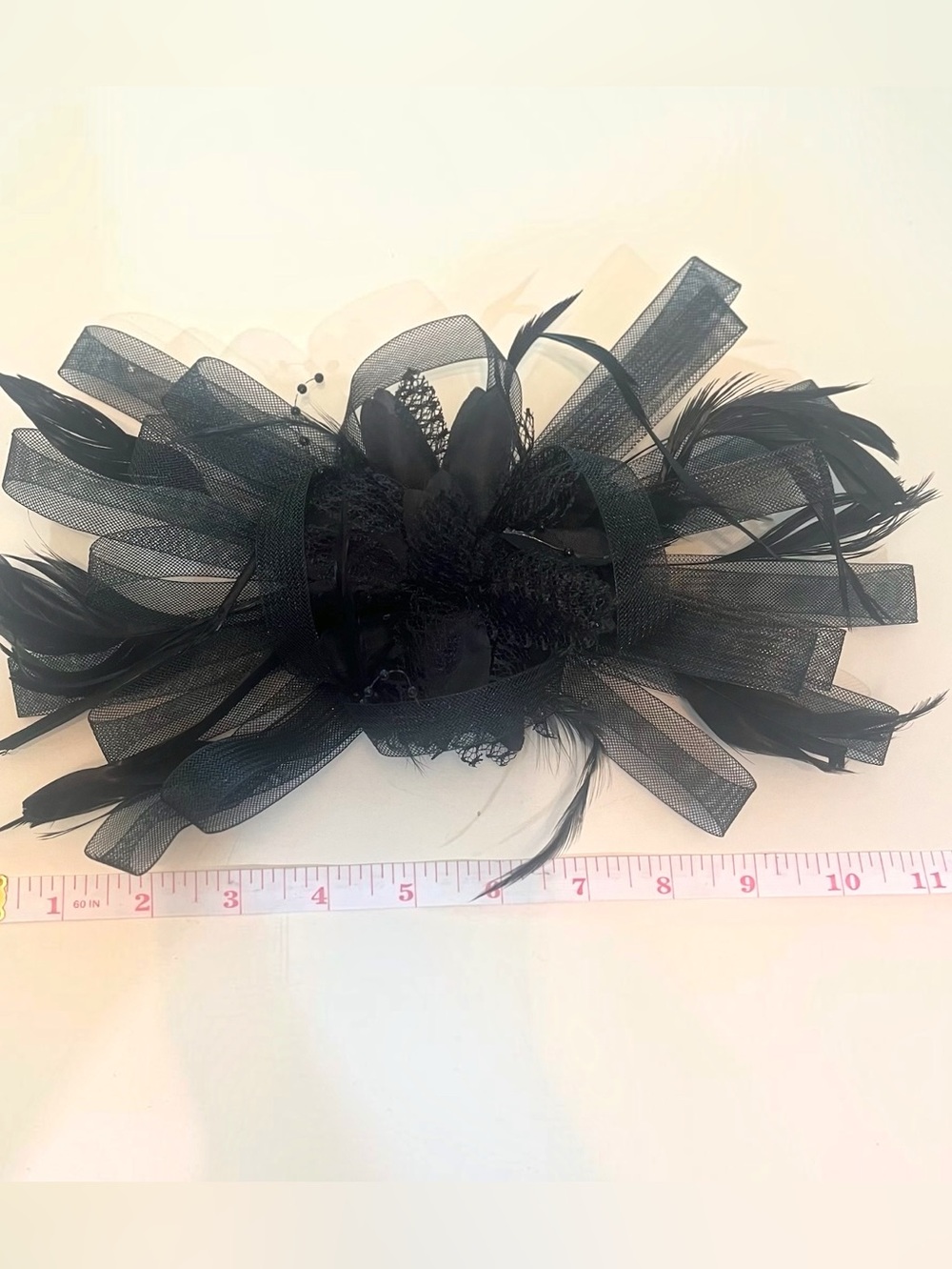 Black Feather & Mesh Fascinator Hair Clip